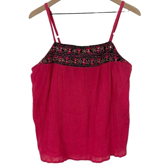 Funky People Tops - Funky People Cotton Gauze Floral Vacation Sleeveless Casual Boho Pink Tank Top
